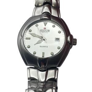 Men's Swiss Watch Hilton 39mm - Stainless Steel - Fresh Battery - Date -Wrist 7"